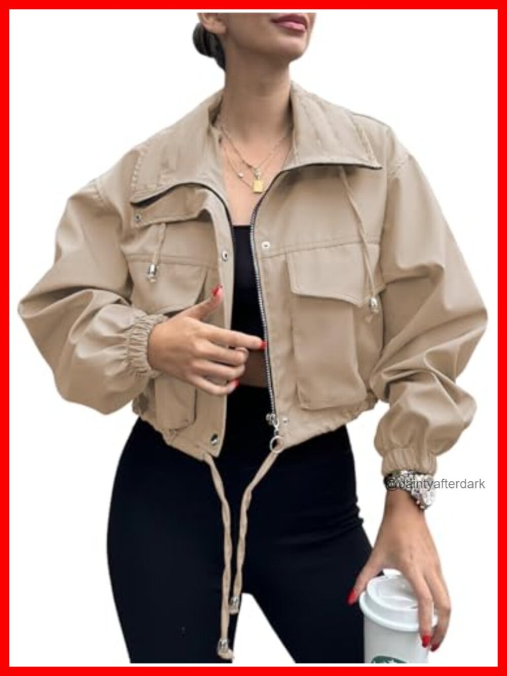 Womens Lightweight Zip Up Cropped Utility Anorak Jacket Oversized